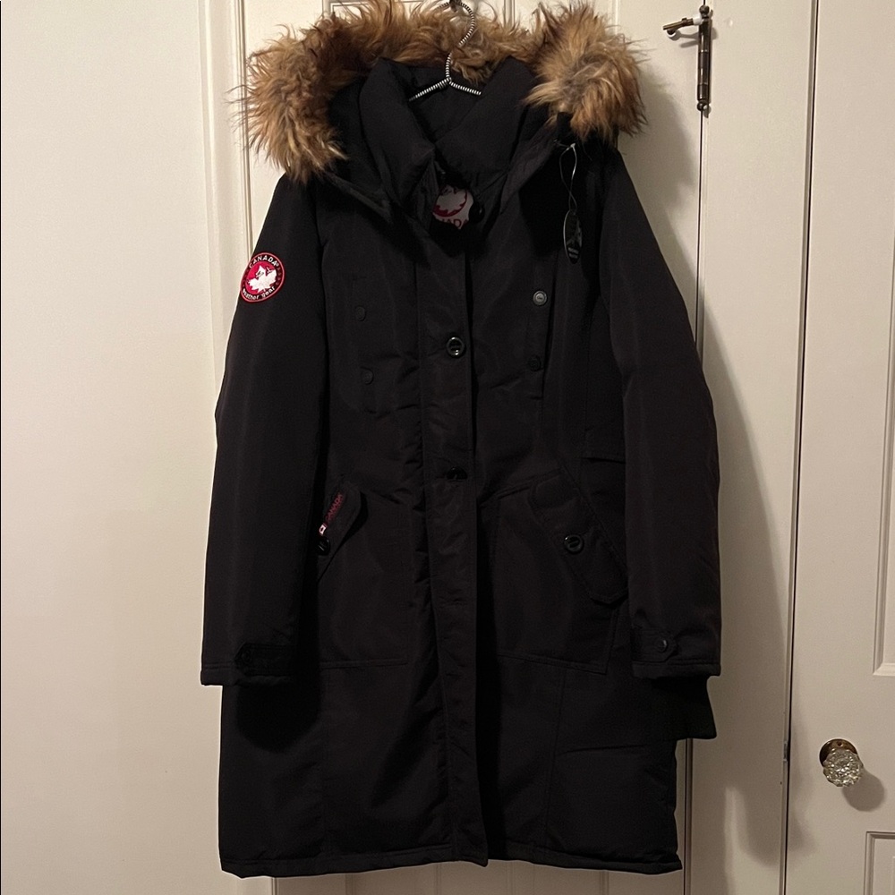 Women's Black Winter Ski Jacket with Fur Trim